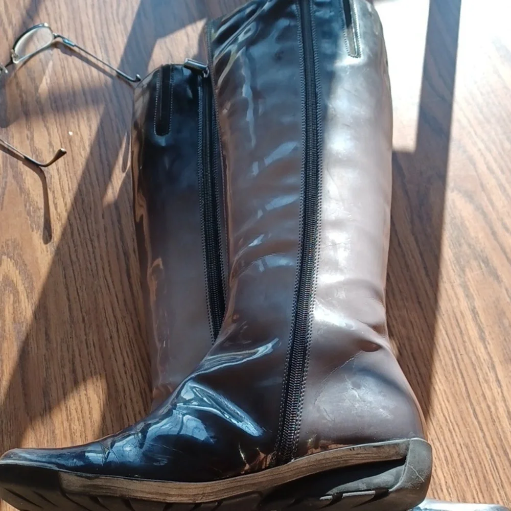 Aquatalia Marvin K patent leather weatherproof boots - Wasabi, gray gradient